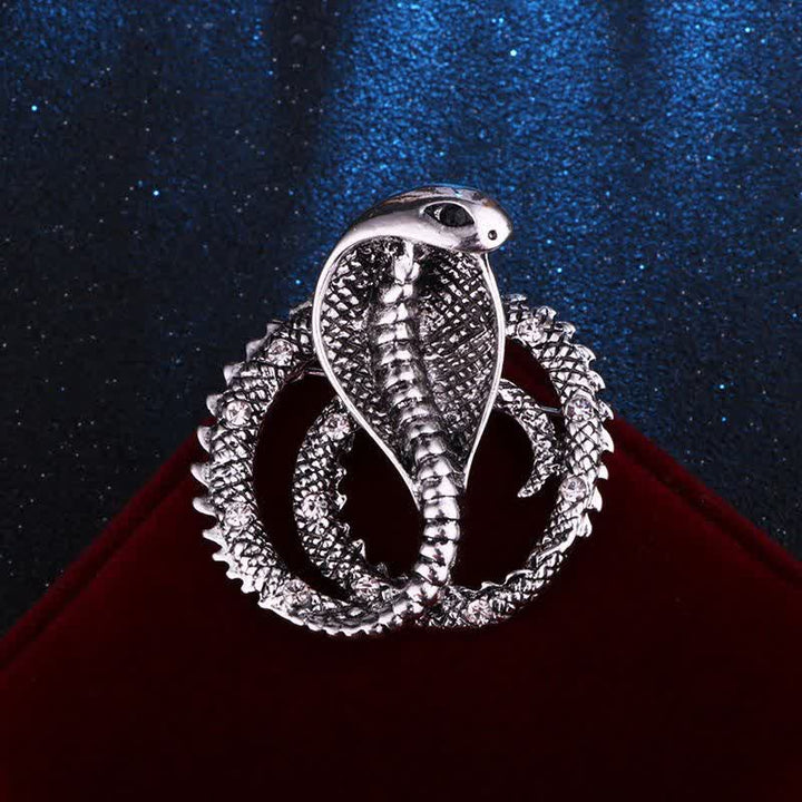Unisex Original Retro Cobra Rhinestone Brooch - Antique Silver - image 3