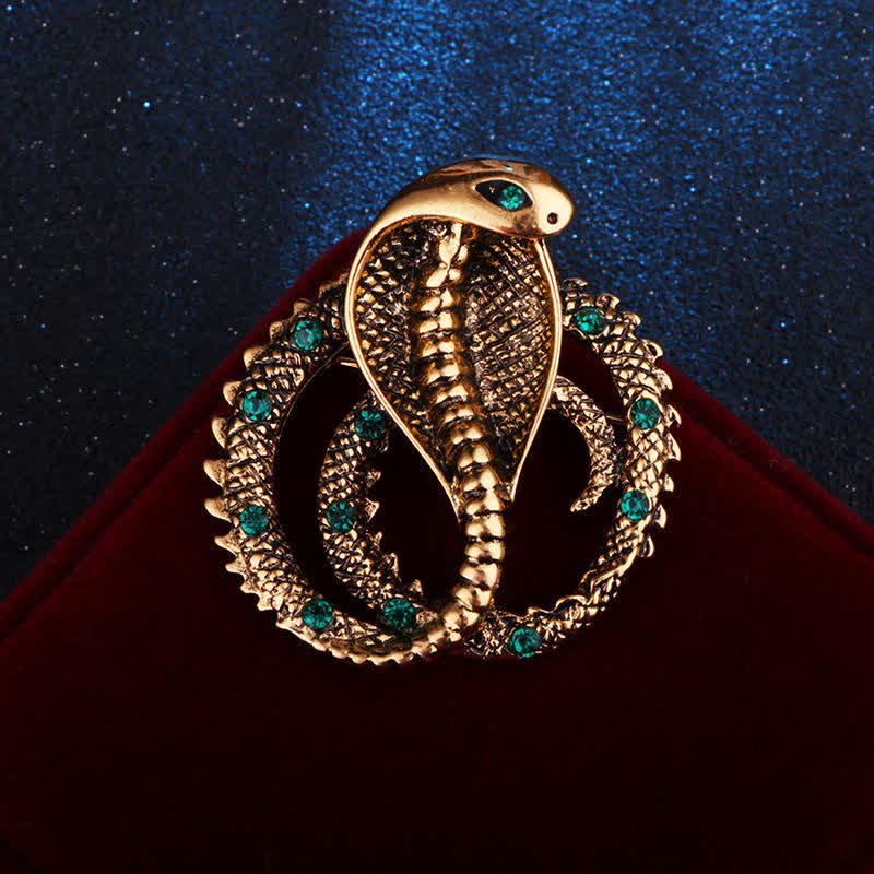 Unisex Original Retro Cobra Rhinestone Brooch - Antique Gold - image 0