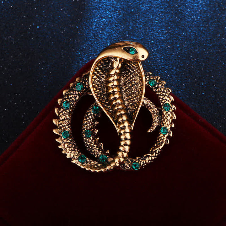 Unisex Original Retro Cobra Rhinestone Brooch - Antique Gold - image 0