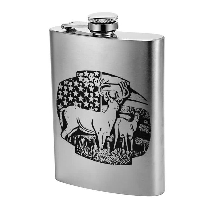 3-8 oz Deers USA Flag Laser Pattern Stainless Steel Portable Flask