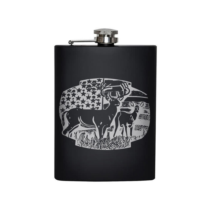 3-8 oz Deers USA Flag Laser Pattern Stainless Steel Portable Flask