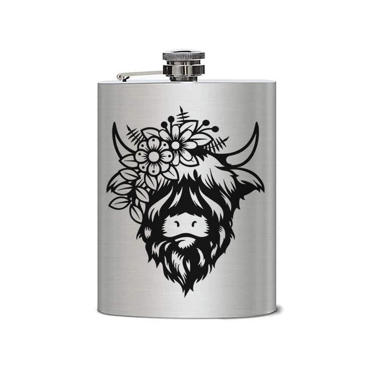 3-8 oz Cow with Flowers Laser Pattern Stainless Steel Portable Flask