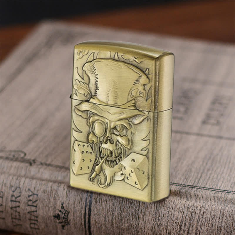 Joker Skull with Dice Bronze Refillable Kerosene Lighter - Joker Skull - image 0