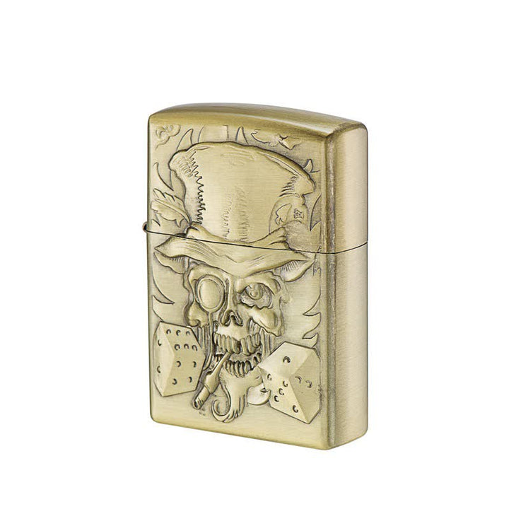 Joker Skull with Dice Bronze Refillable Kerosene Lighter - image 1