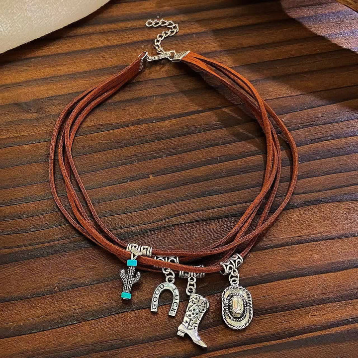  Wild Western Multi-Layered Bracelet Cowboy Necklace - Brown Necklace - image 1