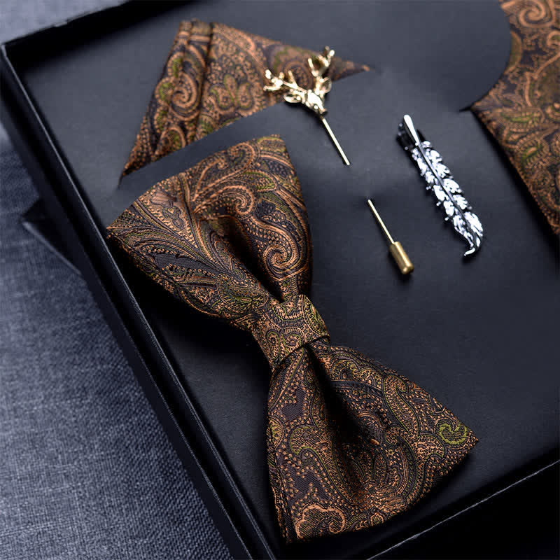5Pcs Men's Dark Brown & Black Paisley Bow Ties Gift Box - image 1