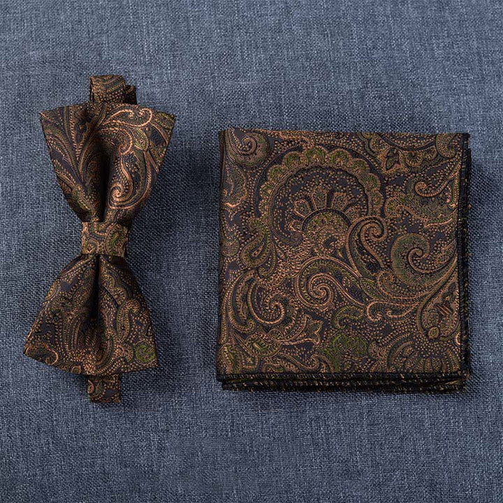 5Pcs Men's Dark Brown & Black Paisley Bow Ties Gift Box - image 7