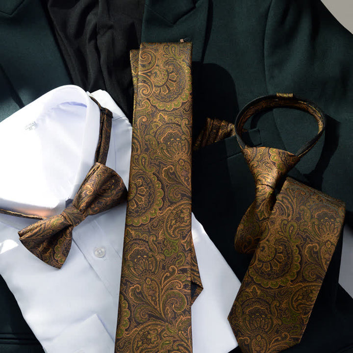5Pcs Men's Dark Brown & Black Paisley Bow Ties Gift Box - image 3