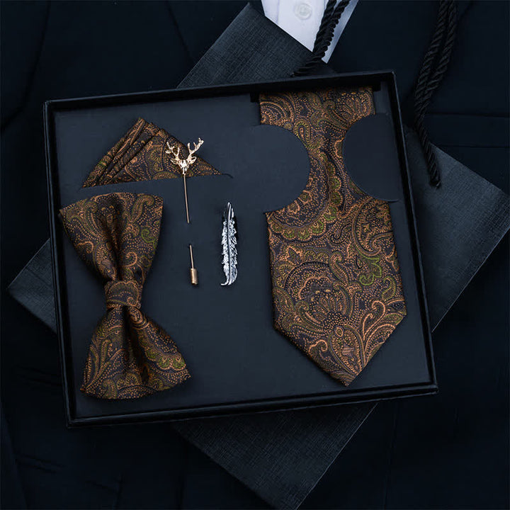 5Pcs Men's Dark Brown & Black Paisley Bow Ties Gift Box - Pre-Tied - image 8