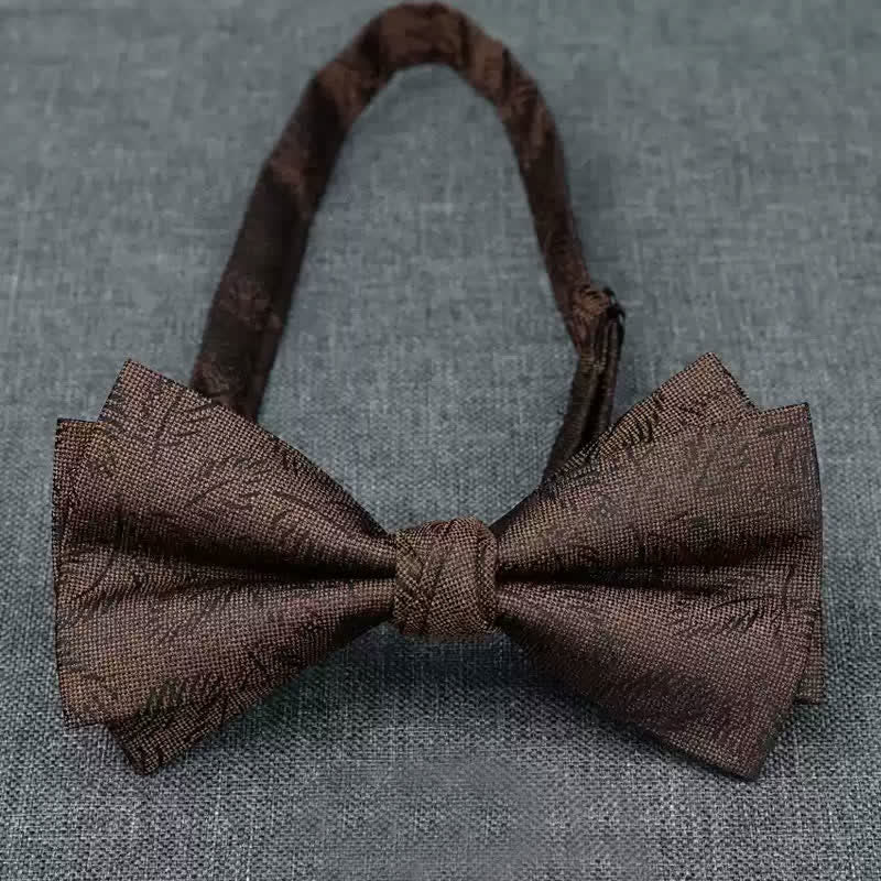 5Pcs Men's Casual Dark Brown Leaves Print Bow Ties Gift Box - image 1