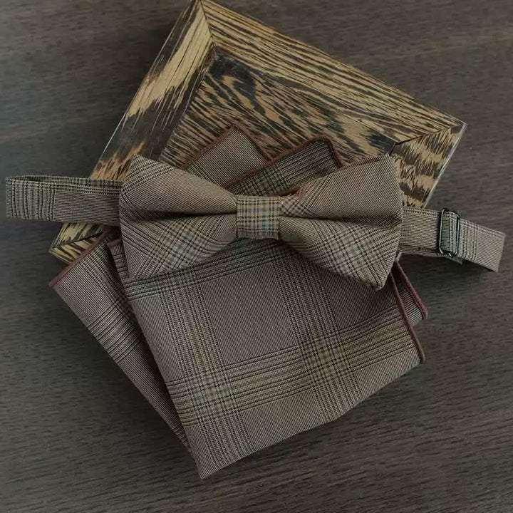 5Pcs Men's Vintage Coffee Brown Plaid Bow Ties Gift Box - image 4