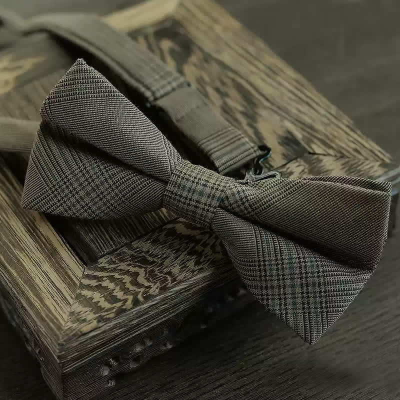 5Pcs Men's Vintage Coffee Brown Plaid Bow Ties Gift Box - image 3