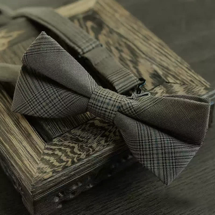 5Pcs Men's Vintage Coffee Brown Plaid Bow Ties Gift Box - image 3