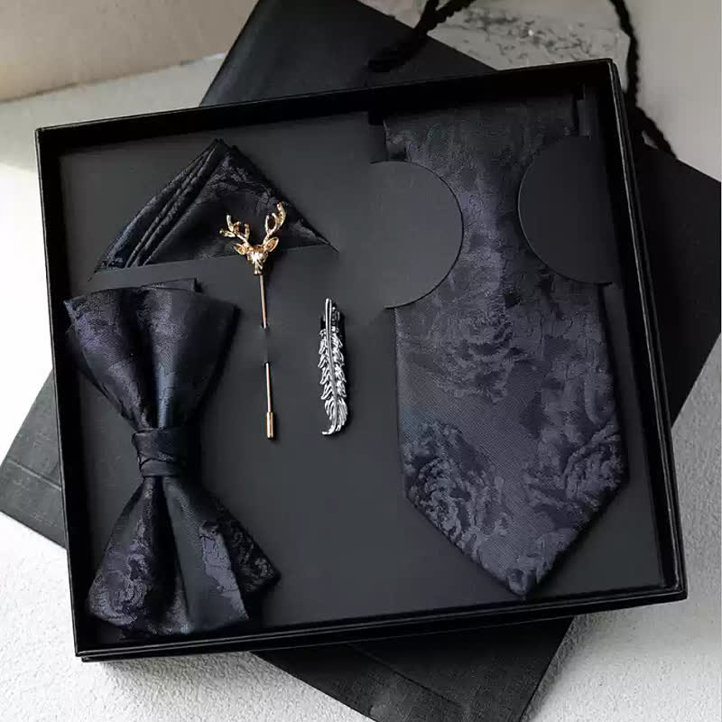 5Pcs Men's Black Peony Graceful Bow Ties Gift Box - Black - image 0