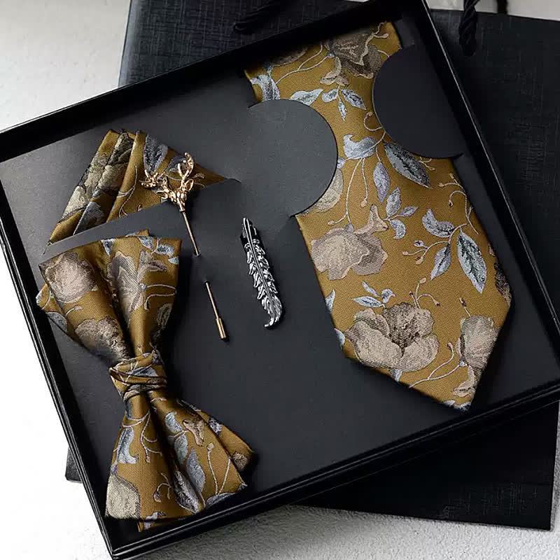5Pcs Men's Ginger Floral Leaf Pattern Bow Ties Gift Box - Ginger - image 0