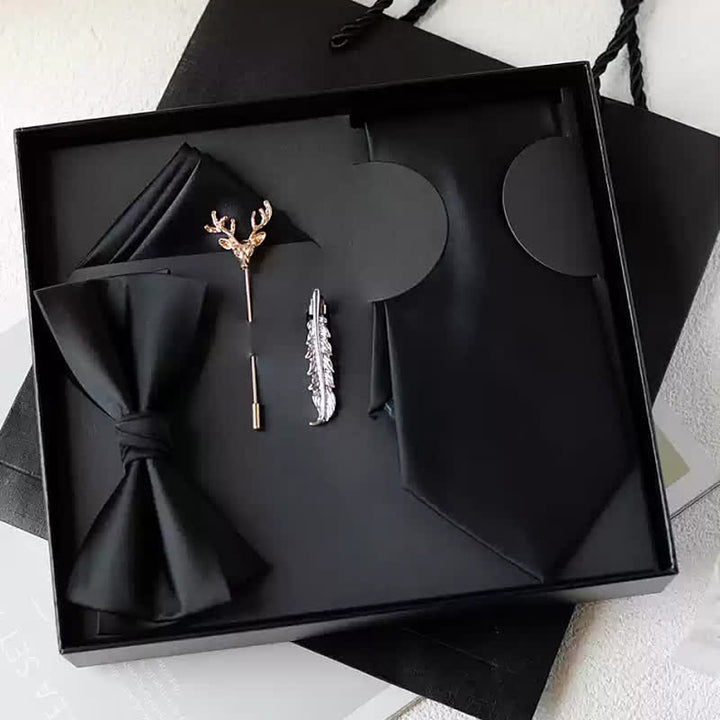 5Pcs Men's Solid Color Black Burgundy Bow Ties Gift Box - Black - image 0