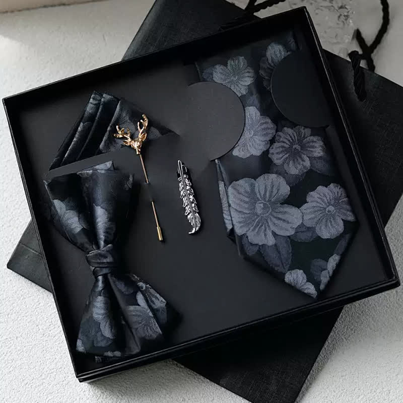 5Pcs Men's Vintage Floral Classic Wedding Bow Ties Gift Box - Black - image 0
