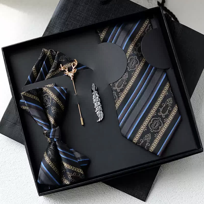 5Pcs Men's Retro Coffee & Blue Striped Bow Ties Gift Box - Coffee & Blue - image 0