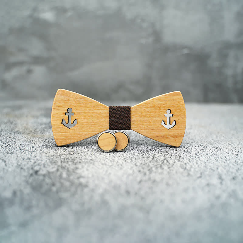 3Pcs Men's Hollow Boat Anchor Wooden Bow Tie Set - image 3