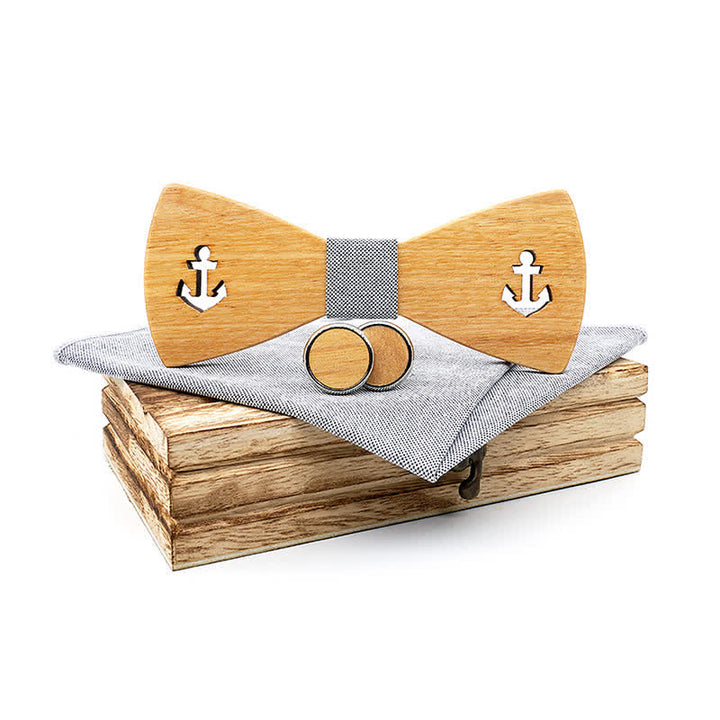 3Pcs Men's Hollow Boat Anchor Wooden Bow Tie Set - Light Gray - image 10