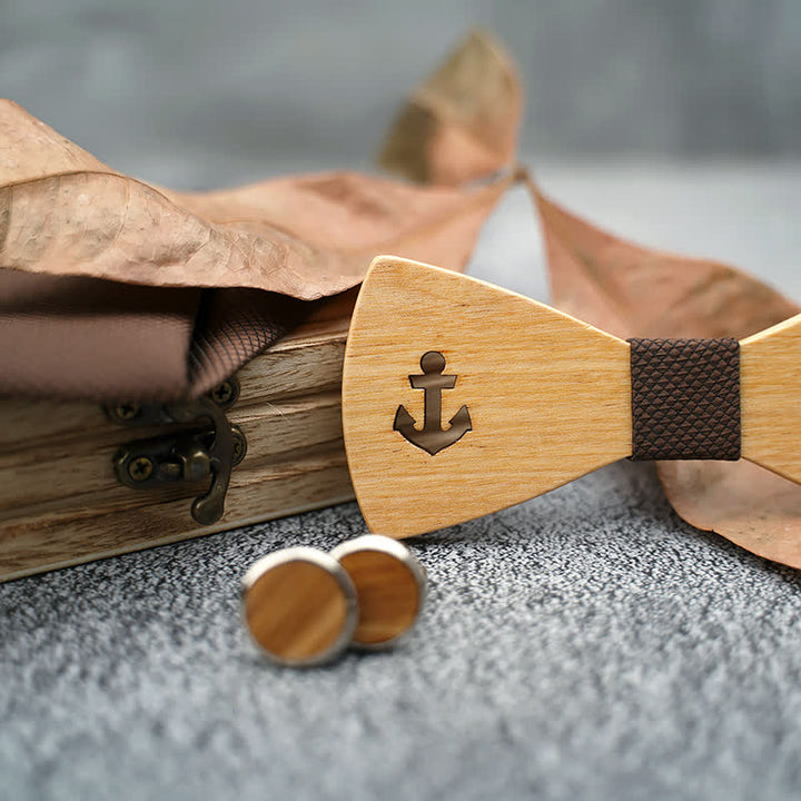 3Pcs Men's Hollow Boat Anchor Wooden Bow Tie Set - image 2