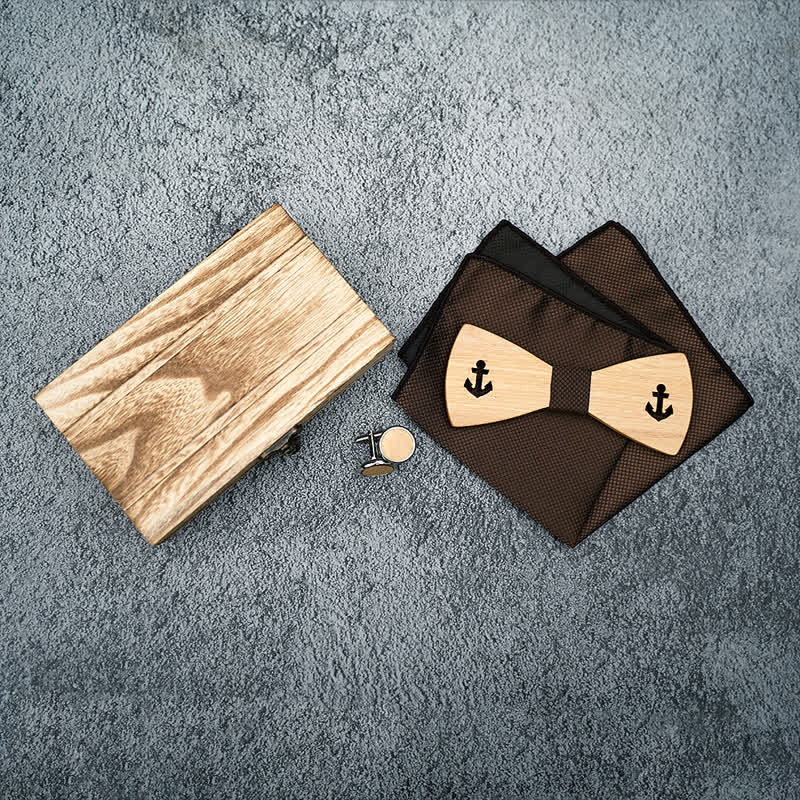 3Pcs Men's Hollow Boat Anchor Wooden Bow Tie Set - image 1