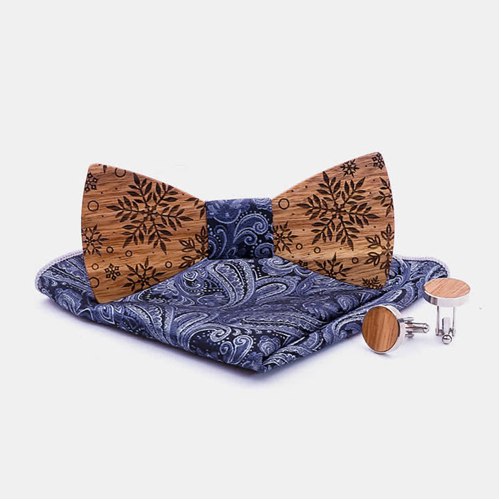 3Pcs Men's Winter Snowflakes Print Wooden Bow Tie Set - image 5