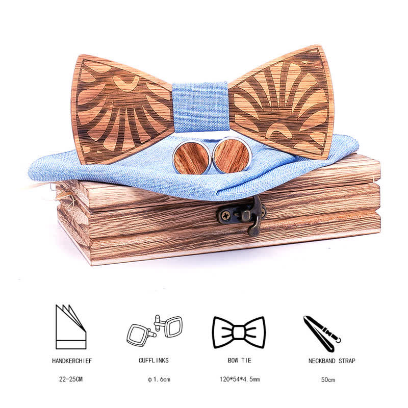 3Pcs Men's Dandelion Carved Solid Wooden Bow Tie Set - image 6