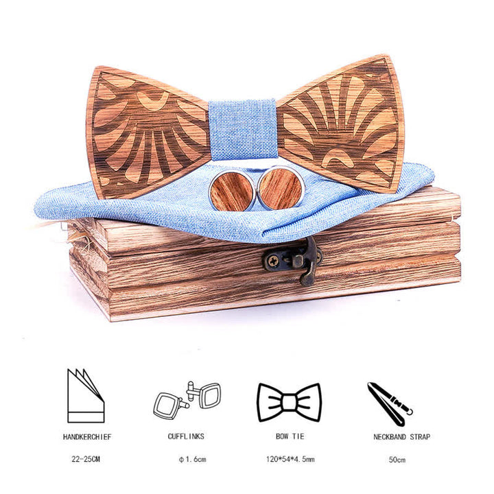 3Pcs Men's Dandelion Carved Solid Wooden Bow Tie Set - image 6