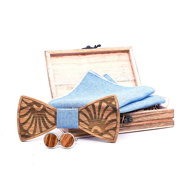3Pcs Men's Dandelion Carved Solid Wooden Bow Tie Set - image 5