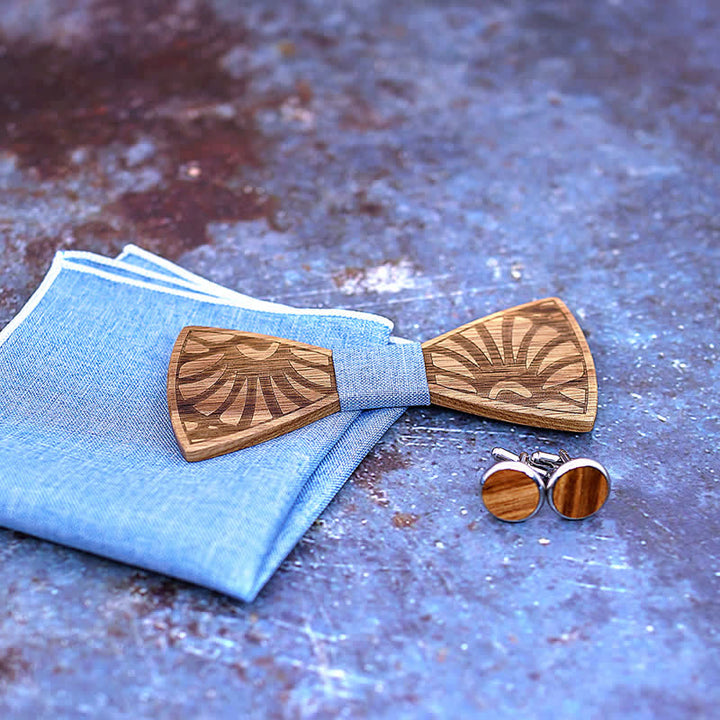 3Pcs Men's Dandelion Carved Solid Wooden Bow Tie Set - image 3