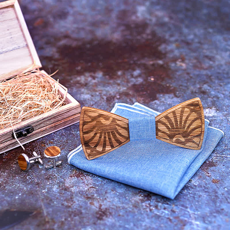 3Pcs Men's Dandelion Carved Solid Wooden Bow Tie Set - image 2