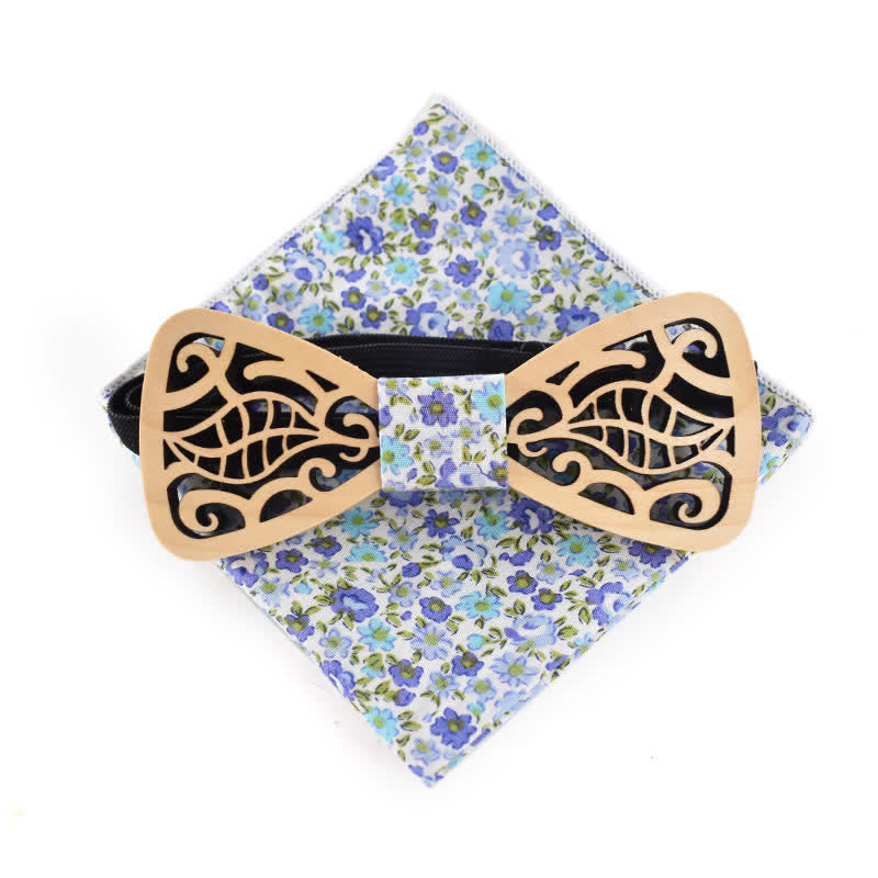 2Pcs Men's Openwork Carved Leaves Wooden Bow Tie Set - image 4