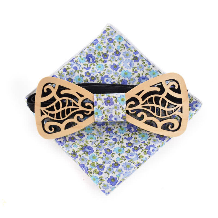 2Pcs Men's Openwork Carved Leaves Wooden Bow Tie Set - image 4