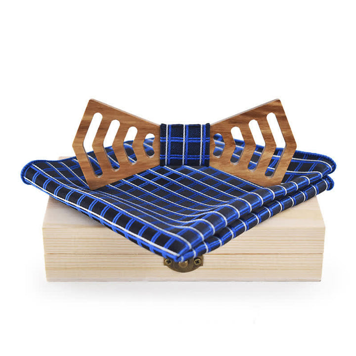 2Pcs Men's Novelty Cutout Regular Shape Wooden Bow Tie Set - Blue - image 6