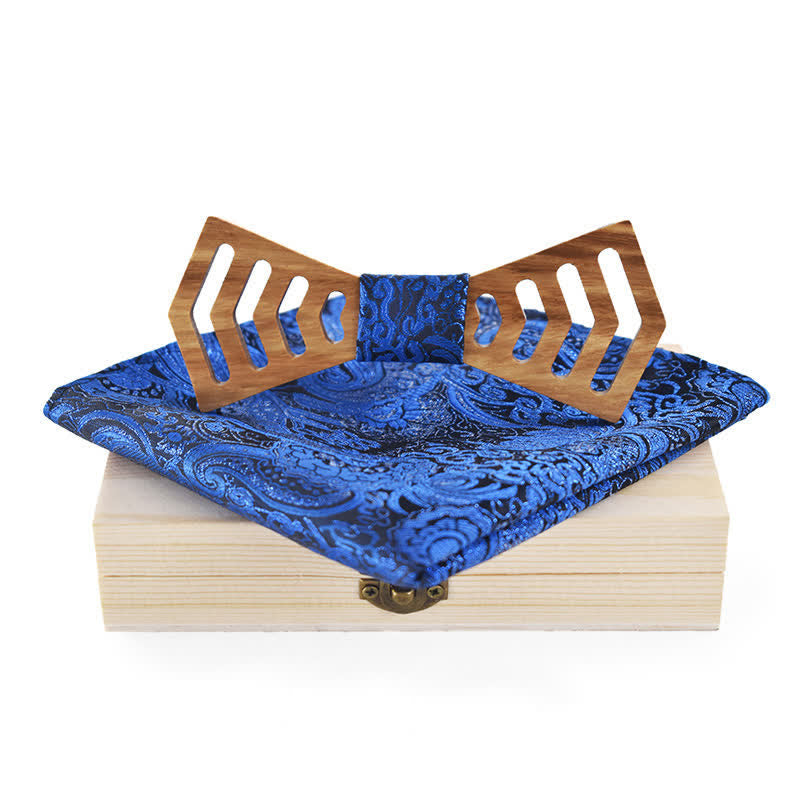 2Pcs Men's Novelty Cutout Regular Shape Wooden Bow Tie Set - Royal - image 10