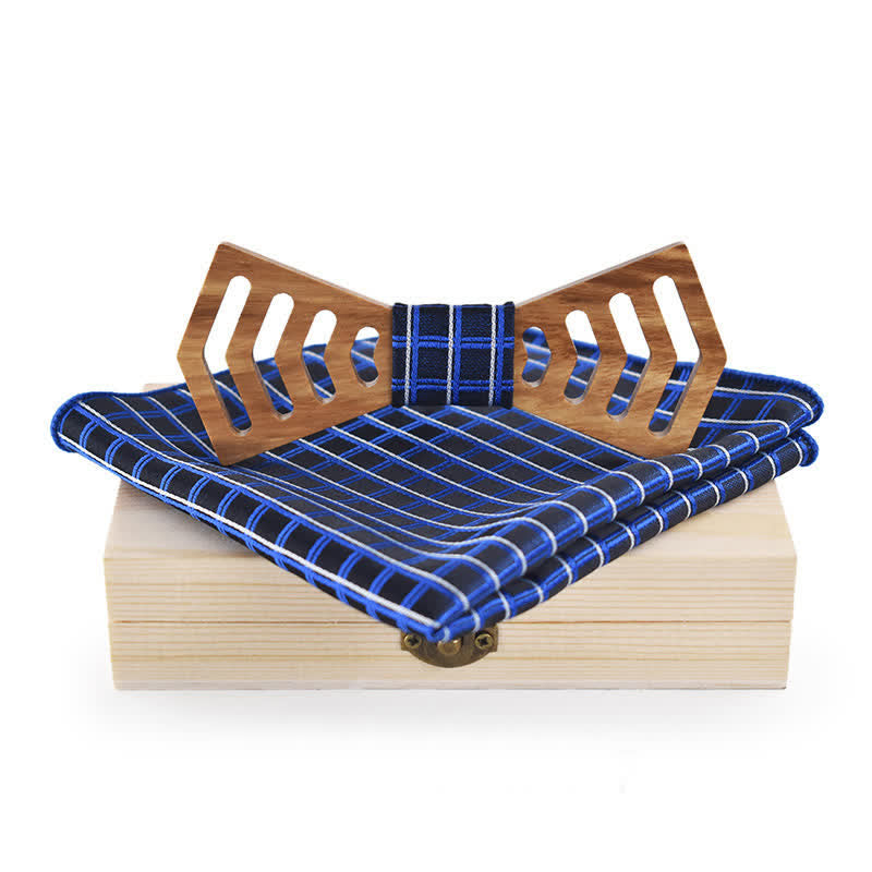 2Pcs Men's Novelty Cutout Regular Shape Wooden Bow Tie Set - Blue - image 6
