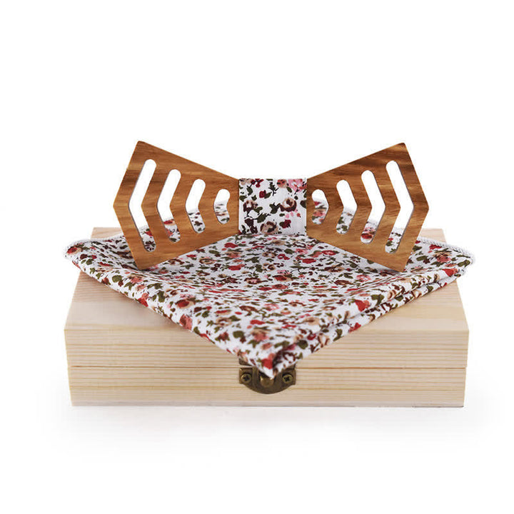 2Pcs Men's Novelty Cutout Regular Shape Wooden Bow Tie Set - Red & White - image 9