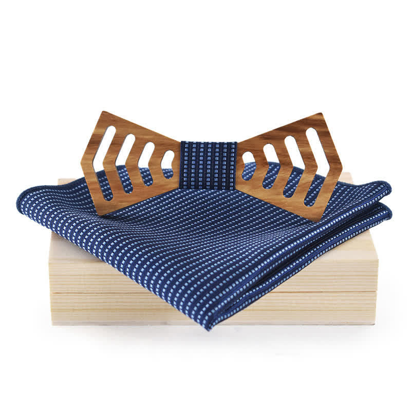 2Pcs Men's Novelty Cutout Regular Shape Wooden Bow Tie Set - Navy - image 8