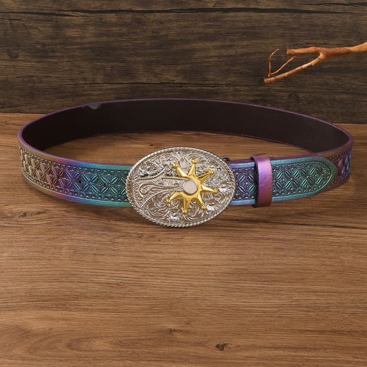 Fantastic Gradient Iridescent Strap Western Buckle Leather Belt - image 2