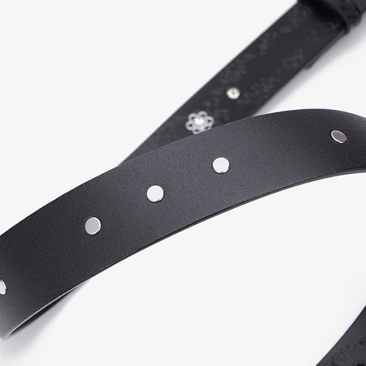 Women's Floral White & Dark Green Rhinestones Leather Belt - image 8