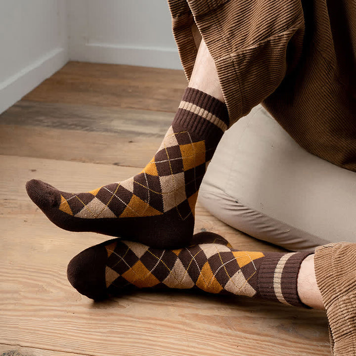 Diamond Checked British Style Cotton Crew Socks - image 12