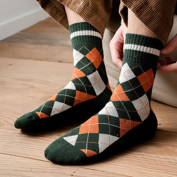 Diamond Checked British Style Cotton Crew Socks - image 0
