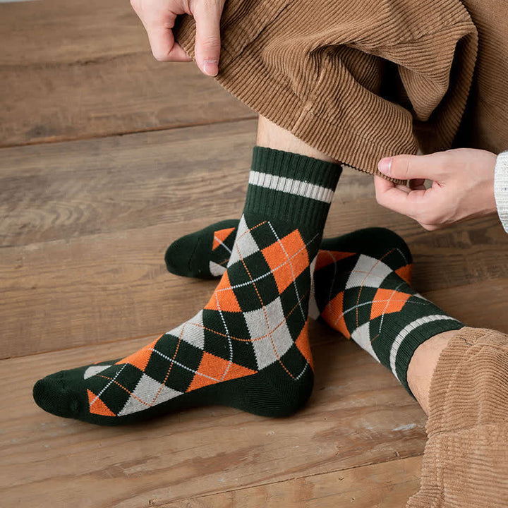 Diamond Checked British Style Cotton Crew Socks - image 4