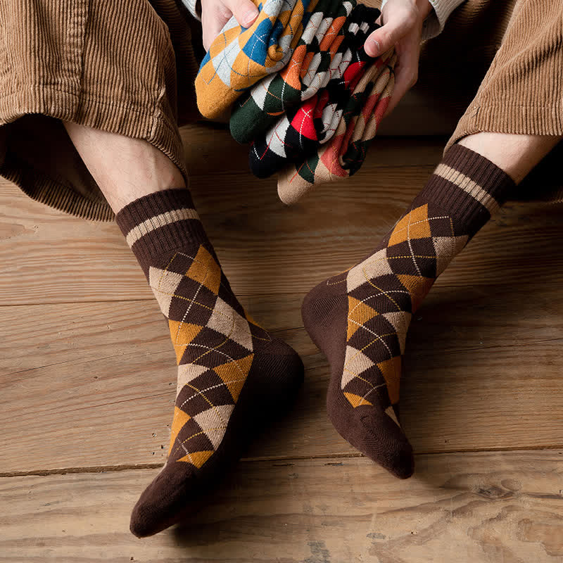 Diamond Checked British Style Cotton Crew Socks - image 10
