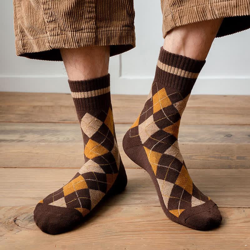 Diamond Checked British Style Cotton Crew Socks - image 11