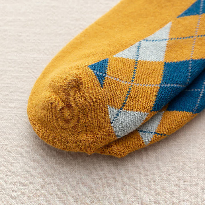Diamond Checked British Style Cotton Crew Socks - image 14