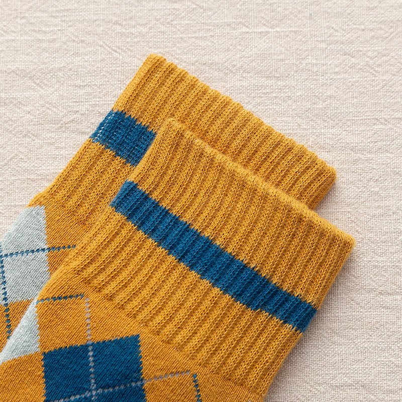 Diamond Checked British Style Cotton Crew Socks - image 16