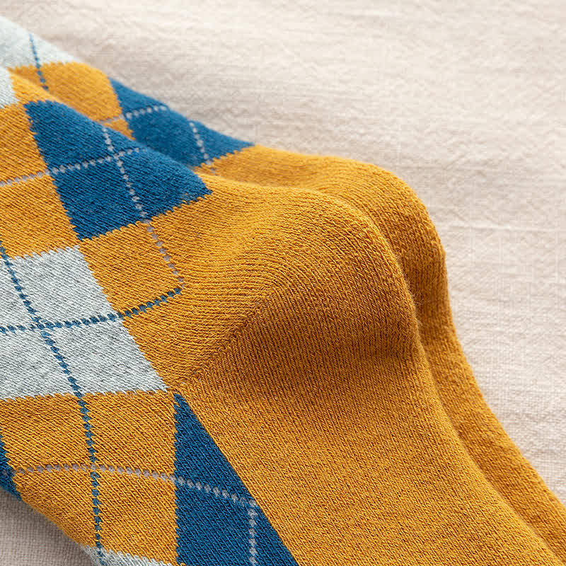 Diamond Checked British Style Cotton Crew Socks - image 15