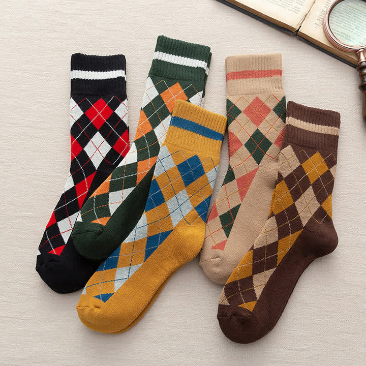 Diamond Checked British Style Cotton Crew Socks - image 6